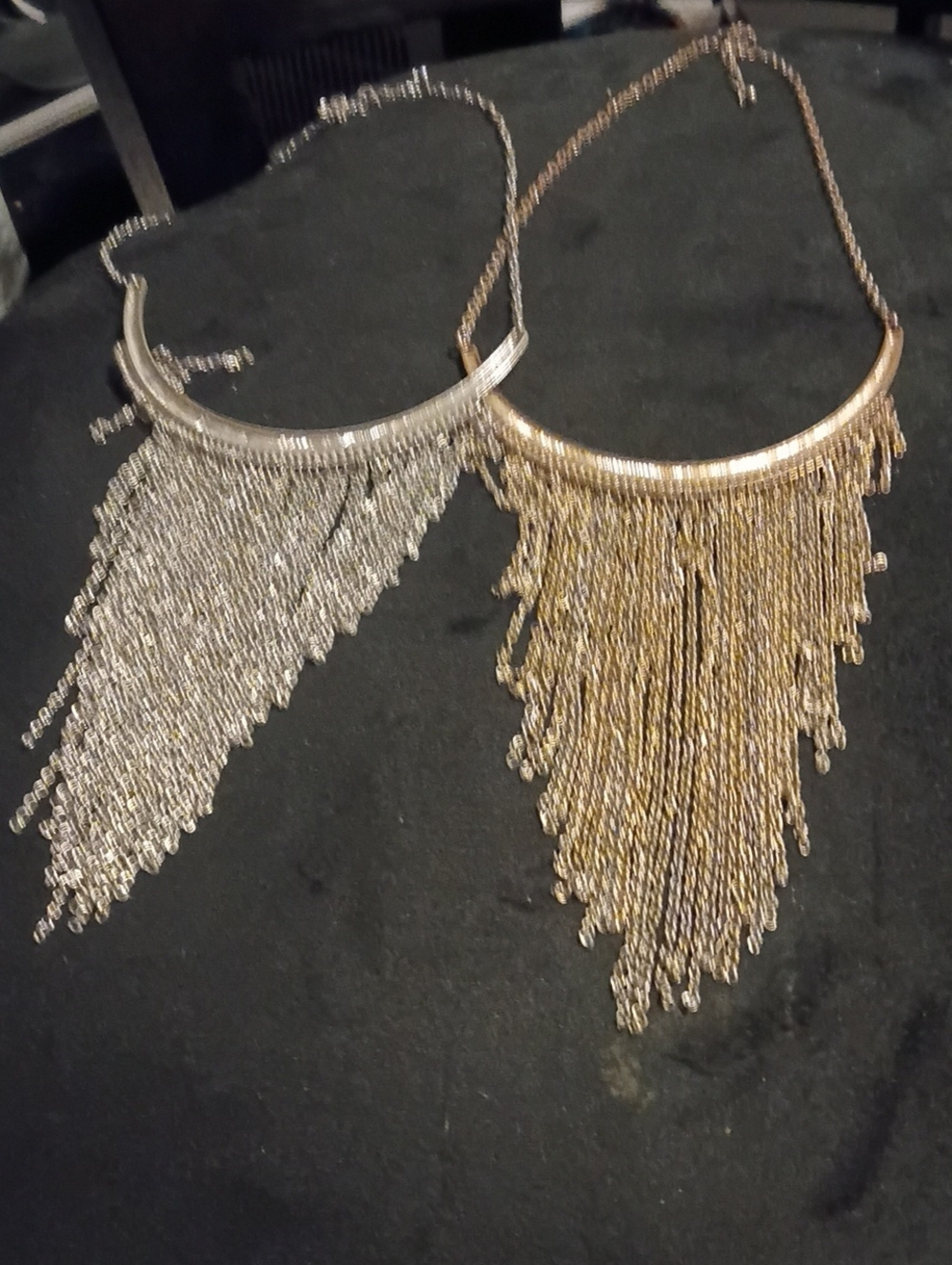 Statement Fringe Collar Necklace in Gold and Silver